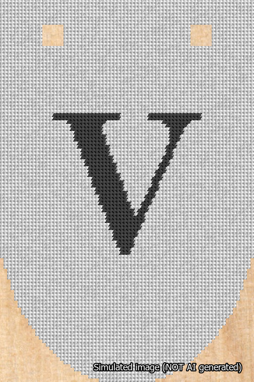 A simulated image of the stitched needlepoint design: Banner 18m Rounded V Black on White. Not A.I. generated.