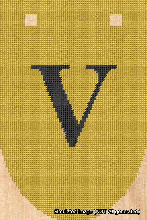 A simulated image of the stitched needlepoint design: Banner 18m Rounded V Black on Yellow. Not A.I. generated.