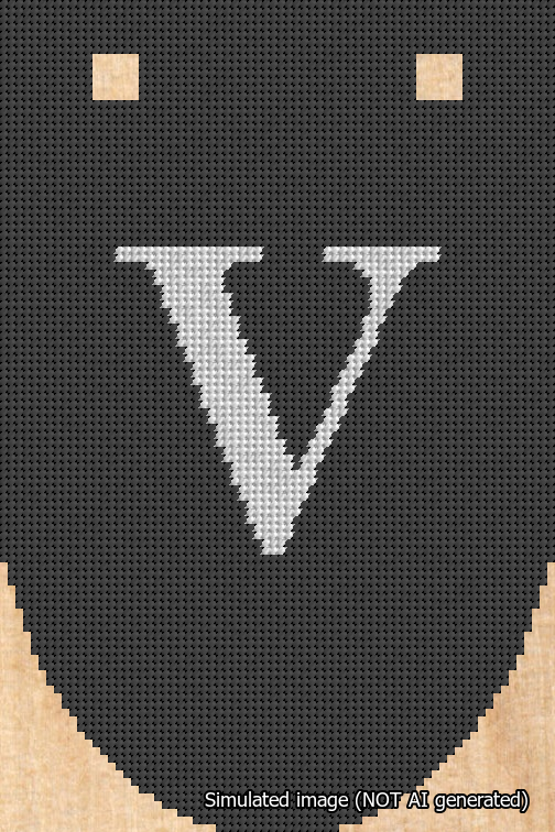 A simulated image of the stitched needlepoint design: Banner 18m Rounded V White on Black. Not A.I. generated.