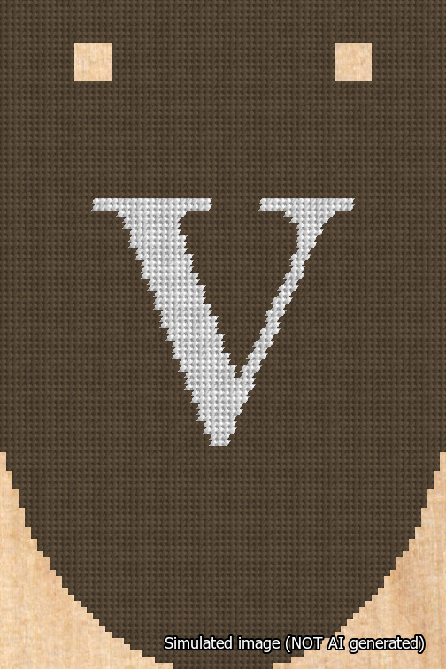 A simulated image of the stitched needlepoint design: Banner 18m Rounded V White on Brown. Not A.I. generated.