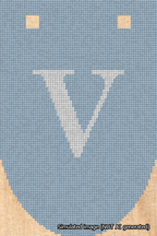 A simulated image of the stitched needlepoint design: Banner 18m Rounded V White on Light Blue. Not A.I. generated.