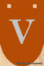 A simulated image of the stitched needlepoint design: Banner 18m Rounded V White on Orange. Not A.I. generated.