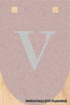 A simulated image of the stitched needlepoint design: Banner 18m Rounded V White on Pink. Not A.I. generated.