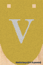 A simulated image of the stitched needlepoint design: Banner 18m Rounded V White on Yellow. Not A.I. generated.