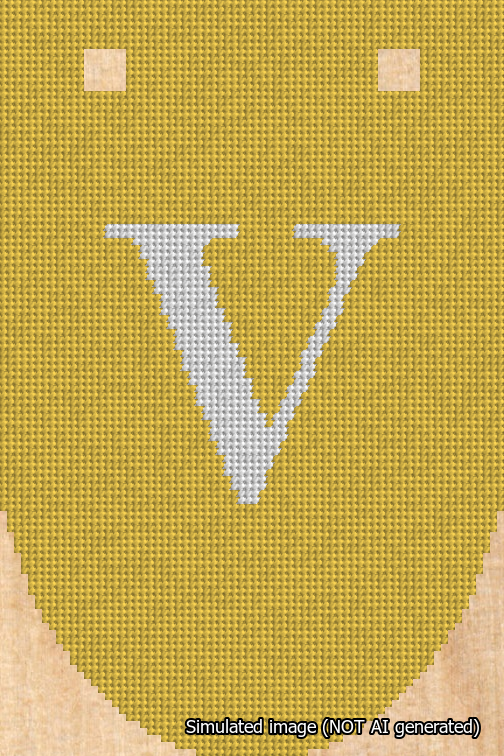 A simulated image of the stitched needlepoint design: Banner 18m Rounded V White on Yellow. Not A.I. generated.