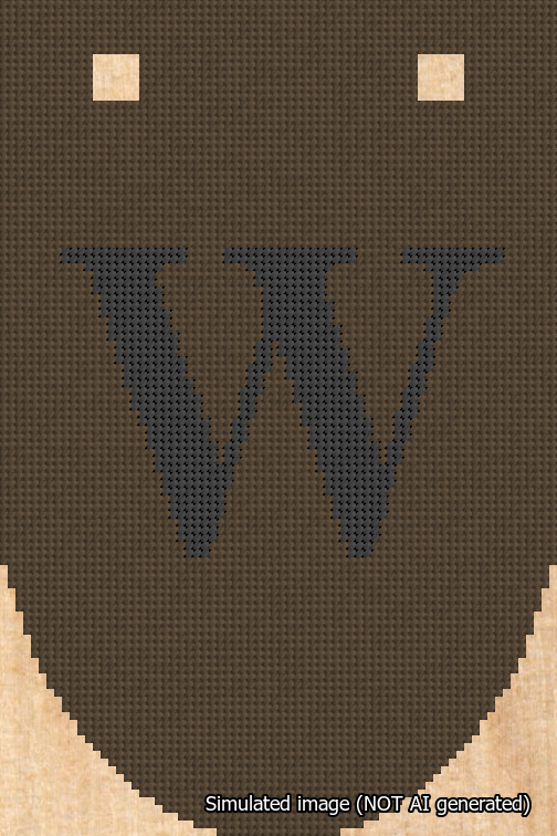 A simulated image of the stitched needlepoint design: Banner 18m Rounded W Black on Brown. Not A.I. generated.