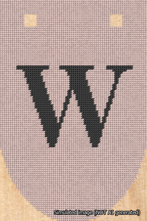 A simulated image of the stitched needlepoint design: Banner 18m Rounded W Black on Pink. Not A.I. generated.
