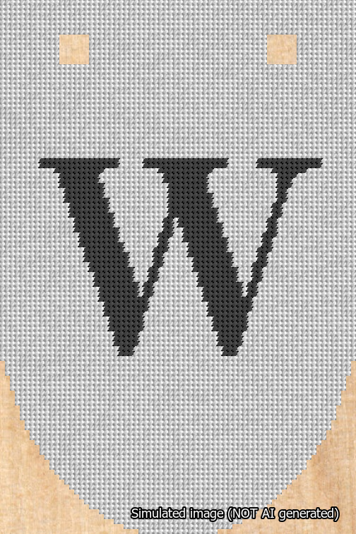 A simulated image of the stitched needlepoint design: Banner 18m Rounded W Black on White. Not A.I. generated.