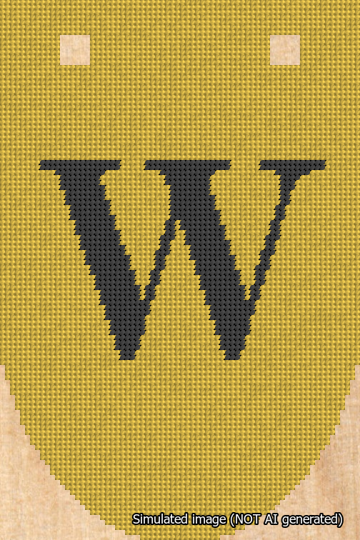 A simulated image of the stitched needlepoint design: Banner 18m Rounded W Black on Yellow. Not A.I. generated.