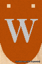 A simulated image of the stitched needlepoint design: Banner 18m Rounded W White on Orange. Not A.I. generated.