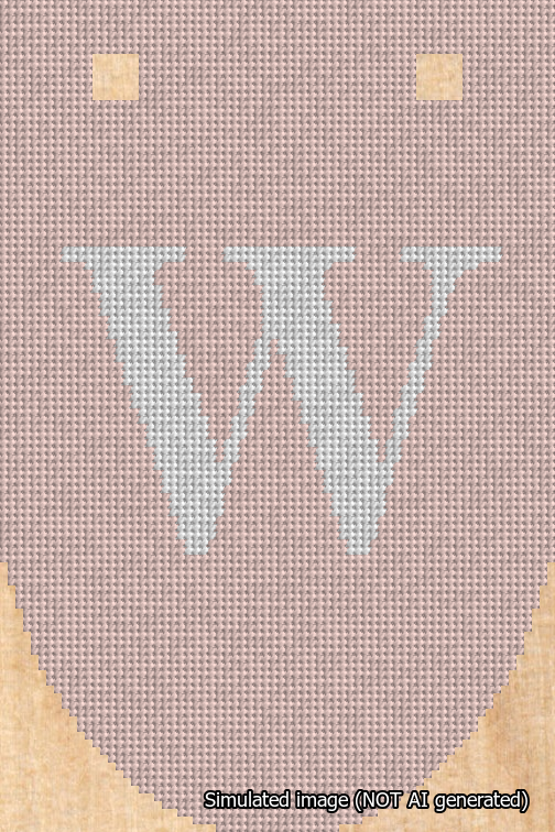 A simulated image of the stitched needlepoint design: Banner 18m Rounded W White on Pink. Not A.I. generated.