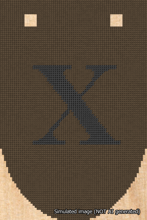 A simulated image of the stitched needlepoint design: Banner 18m Rounded X Black on Brown. Not A.I. generated.