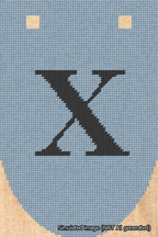 A simulated image of the stitched needlepoint design: Banner 18m Rounded X Black on Light Blue. Not A.I. generated.