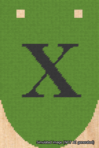 A simulated image of the stitched needlepoint design: Banner 18m Rounded X Black on Light Green. Not A.I. generated.