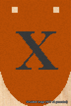 A simulated image of the stitched needlepoint design: Banner 18m Rounded X Black on Orange. Not A.I. generated.
