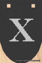 A simulated image of the stitched needlepoint design: Banner 18m Rounded X White on Black. Not A.I. generated.