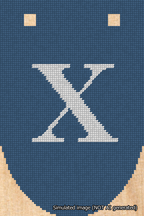 A simulated image of the stitched needlepoint design: Banner 18m Rounded X White on Blue. Not A.I. generated.