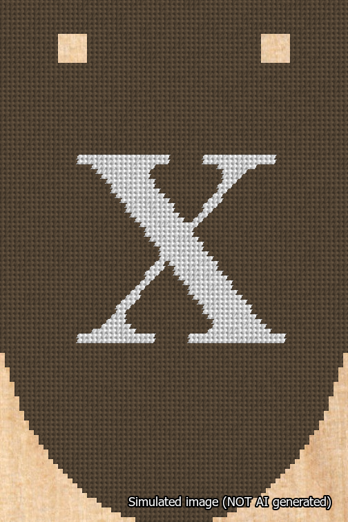 A simulated image of the stitched needlepoint design: Banner 18m Rounded X White on Brown. Not A.I. generated.