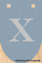 A simulated image of the stitched needlepoint design: Banner 18m Rounded X White on Light Blue. Not A.I. generated.