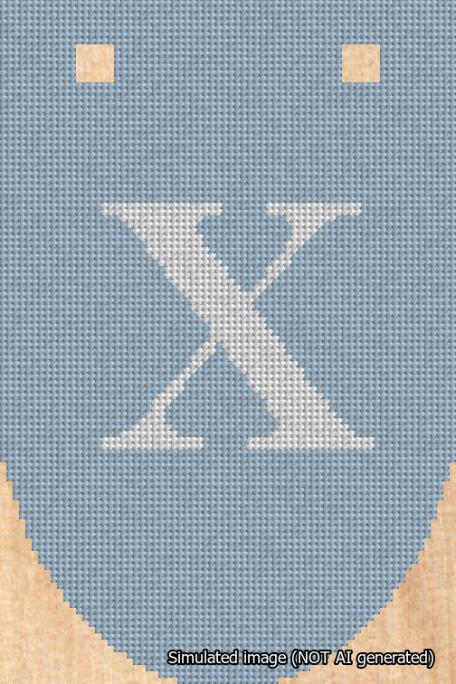 A simulated image of the stitched needlepoint design: Banner 18m Rounded X White on Light Blue. Not A.I. generated.