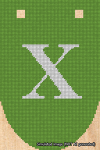 A simulated image of the stitched needlepoint design: Banner 18m Rounded X White on Light Green. Not A.I. generated.