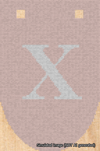 A simulated image of the stitched needlepoint design: Banner 18m Rounded X White on Pink. Not A.I. generated.