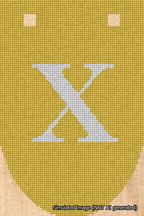 A simulated image of the stitched needlepoint design: Banner 18m Rounded X White on Yellow. Not A.I. generated.
