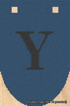 A simulated image of the stitched needlepoint design: Banner 18m Rounded Y Black on Blue. Not A.I. generated.