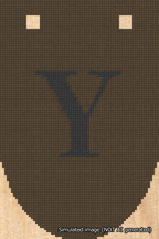 A simulated image of the stitched needlepoint design: Banner 18m Rounded Y Black on Brown. Not A.I. generated.