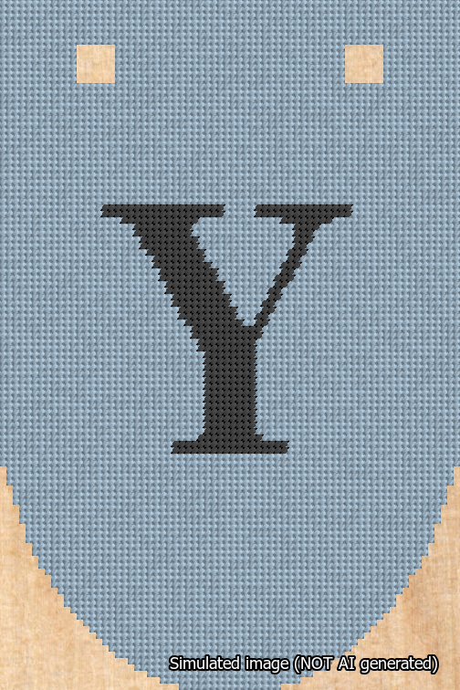 A simulated image of the stitched needlepoint design: Banner 18m Rounded Y Black on Light Blue. Not A.I. generated.