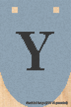 A simulated image of the stitched needlepoint design: Banner 18m Rounded Y Black on Light Blue. Not A.I. generated.