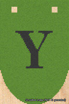 A simulated image of the stitched needlepoint design: Banner 18m Rounded Y Black on Light Green. Not A.I. generated.