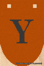 A simulated image of the stitched needlepoint design: Banner 18m Rounded Y Black on Orange. Not A.I. generated.