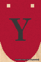 A simulated image of the stitched needlepoint design: Banner 18m Rounded Y Black on Red. Not A.I. generated.