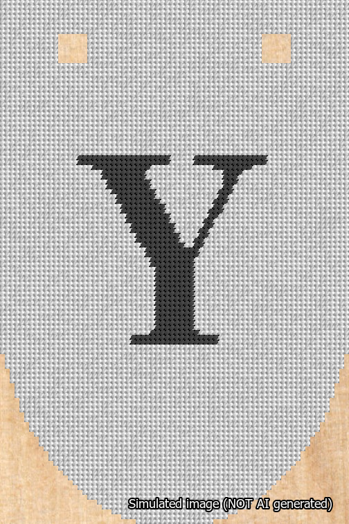 A simulated image of the stitched needlepoint design: Banner 18m Rounded Y Black on White. Not A.I. generated.