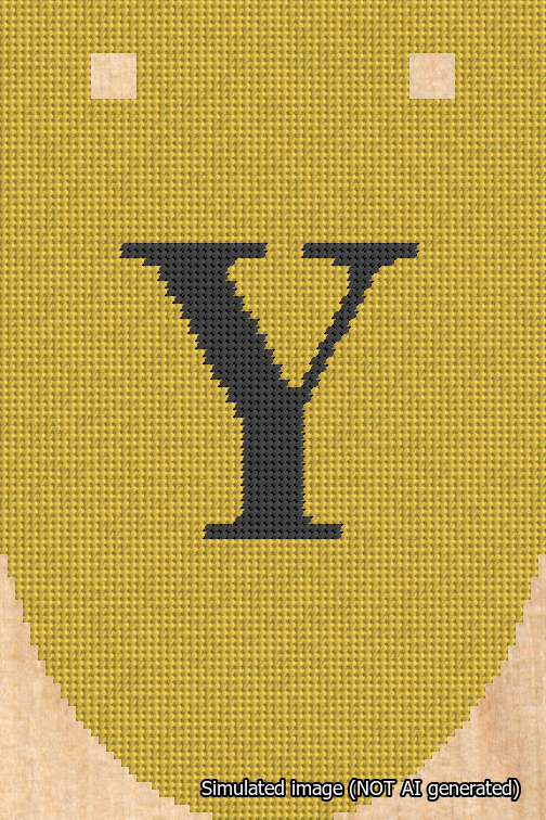 A simulated image of the stitched needlepoint design: Banner 18m Rounded Y Black on Yellow. Not A.I. generated.