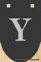 A simulated image of the stitched needlepoint design: Banner 18m Rounded Y White on Black. Not A.I. generated.