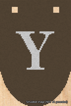A simulated image of the stitched needlepoint design: Banner 18m Rounded Y White on Brown. Not A.I. generated.