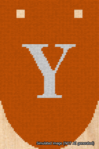 A simulated image of the stitched needlepoint design: Banner 18m Rounded Y White on Orange. Not A.I. generated.