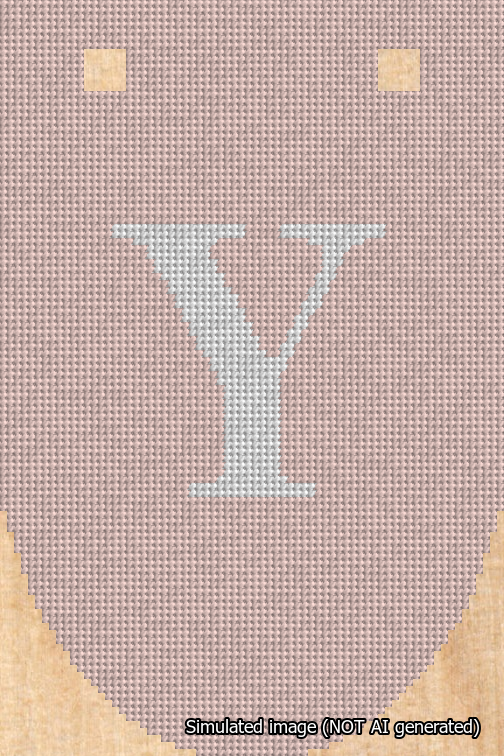 A simulated image of the stitched needlepoint design: Banner 18m Rounded Y White on Pink. Not A.I. generated.