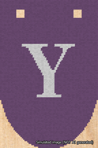 A simulated image of the stitched needlepoint design: Banner 18m Rounded Y White on Purple. Not A.I. generated.