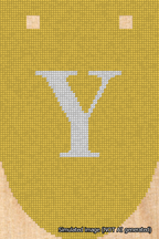A simulated image of the stitched needlepoint design: Banner 18m Rounded Y White on Yellow. Not A.I. generated.