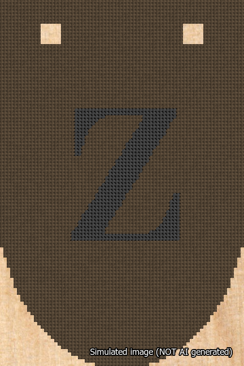 A simulated image of the stitched needlepoint design: Banner 18m Rounded Z Black on Brown. Not A.I. generated.