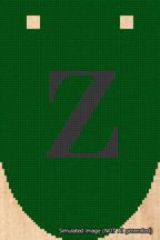 A simulated image of the stitched needlepoint design: Banner 18m Rounded Z Black on Green. Not A.I. generated.