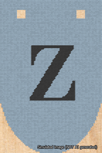 A simulated image of the stitched needlepoint design: Banner 18m Rounded Z Black on Light Blue. Not A.I. generated.