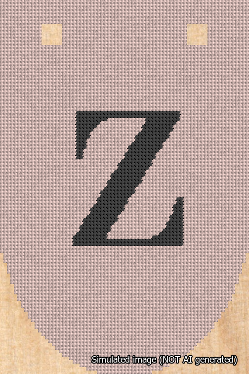 A simulated image of the stitched needlepoint design: Banner 18m Rounded Z Black on Pink. Not A.I. generated.
