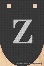 A simulated image of the stitched needlepoint design: Banner 18m Rounded Z White on Black. Not A.I. generated.