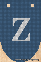 A simulated image of the stitched needlepoint design: Banner 18m Rounded Z White on Blue. Not A.I. generated.
