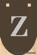 A simulated image of the stitched needlepoint design: Banner 18m Rounded Z White on Brown. Not A.I. generated.