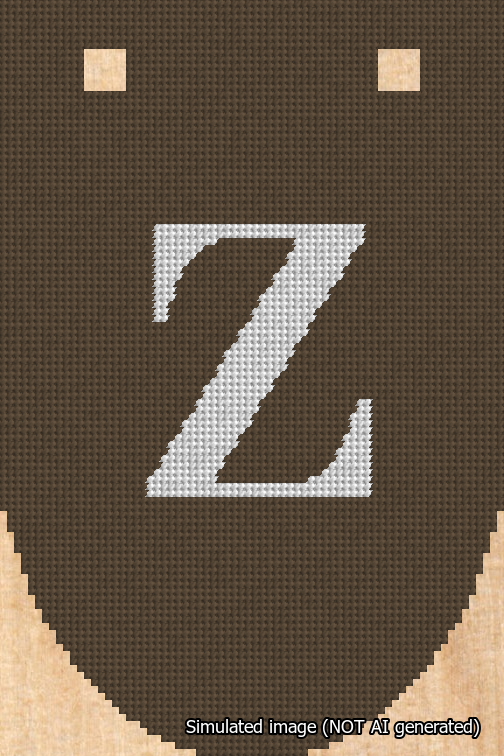 A simulated image of the stitched needlepoint design: Banner 18m Rounded Z White on Brown. Not A.I. generated.